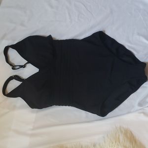 NWT Aqua Green Black One Piece Swimsuit with Waist Detail and Bra Pads